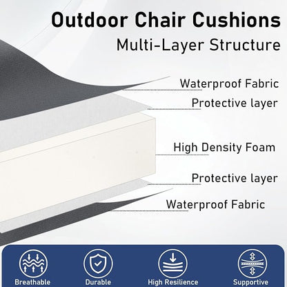 Topotdor Outdoor Chair Cushions Set of 2, 18"x18"x2" Waterproof Patio Chair Cushions for Outdoor Furniture, Round Corner Outdoor Seat Cushions Color Fastness Chair Pads with Ties, Dark Gray