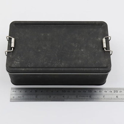 2 Pcs Metal Storage Box, Tinplate Retro Black Tin Box Containers with Lid Buckle Latch for Outdoor, Picnic, Home (7.28"×4.13"×2.56", Retro Black)