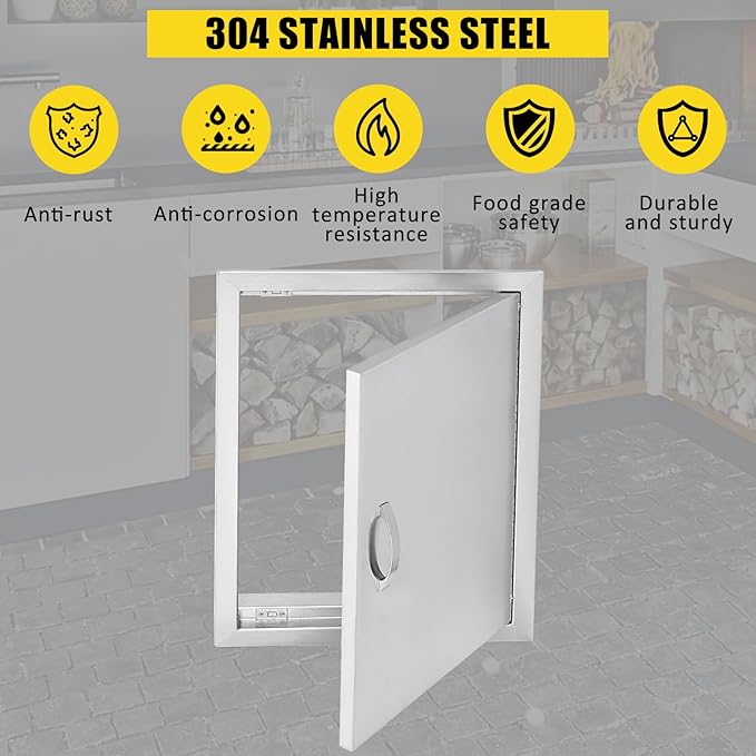GarveeLife BBQ Access Door 17W x 24H Inch,Outdoor Kitchen Doors with Weatherproof 304 Stainless Steel Built in Single Access Doors for Outside Kitchen Commercial Grilling BBQ Island Barbeque Station S