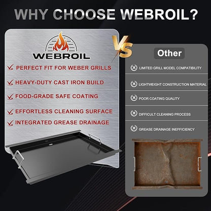 Full-Size Griddle Insert for Weber Genesis 300 Grill Parts Genesis S-310 S-320 S-330 E-310 E-320 E-330 CEP-310 EP-310 EP-320 EP-330 Accessories, Carbon Steel Flat Top Griddle Insert for 7524 Grate