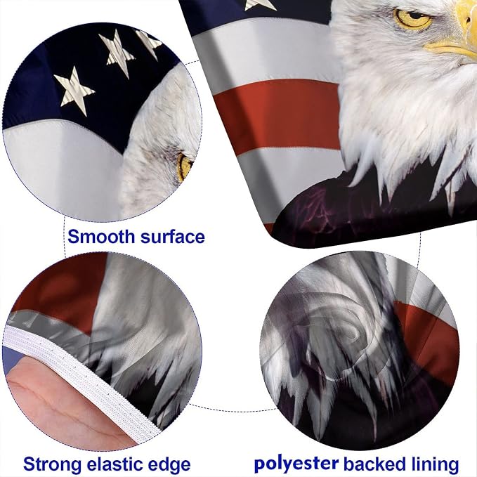 American Flag Picnic Fitted Tablecloth with Benches Covers, 4th of July USA Flag Elastic Edge Fitted Table Cover, 28x72 Inch, 3 Piece Set, for Summer Spring Picnics Dinner, Red Blue