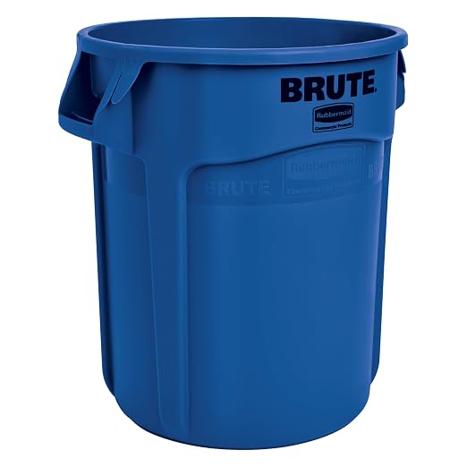 Rubbermaid Commercial Products BRUTE Heavy-Duty Round Trash/Garbage Can with Venting Channels, 10-Gallon, Blue, Waste Container for Landscapers/Construction/Restaurants/Offices/Driveway, Pack of 1