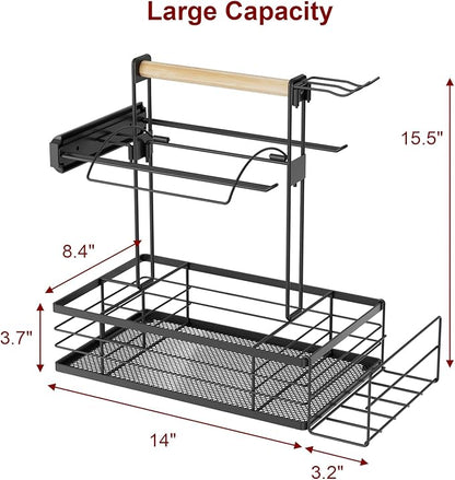 Grill Caddy with Magnetic Tool & Paper Towel Holders, Picnic Utensil Condiment Caddy, Barbecue Grill Tool Organizer for Outdoor Camping, Cooking, Camper