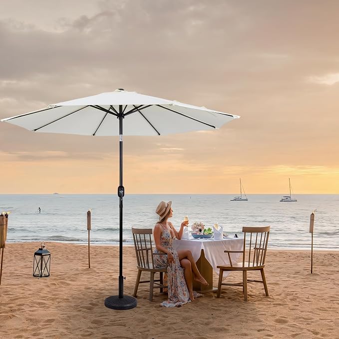 Backyard Expressions 9 ft. Patio Umbrella, Market Table Umbrella w/Tilt and Crank, 8 Ribs