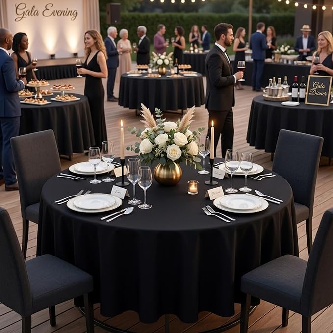 12 Pack Black Round Tablecloths 90 Inch | For 3Ft-5Ft Round Table, Wrinkle Resistant Table Cloth, Washable Polyester Fabric, For Wedding Party Banquet Buffet Camping