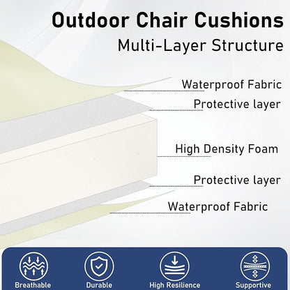 Topotdor Outdoor Chair Cushions Set of 2, 17"x16"x2" Waterproof Patio Chair Cushions for Outdoor Furniture, Round Corner Outdoor Seat Cushions Color Fastness Chair Pads with Ties, Cream