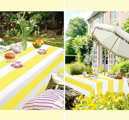 2 Pack Yellow and White Striped Rectangular Tablecloth, 54x108inch Polyester Fabric, Washable, For Afternoon Tea, Birthday Party, Picnic, Barbecue, Indoor Outdoor Dining