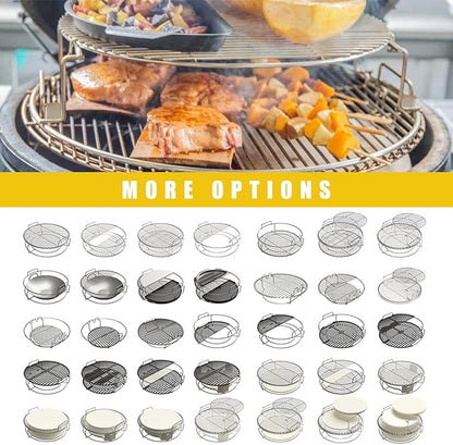 5 Piece Replacement Kit for Big Green Egg XL, Rack for Eggspander 5 Piece Kit Conveggtor Basket 304 Stainless Steel Grill Stack Rack with Removable Cooking System Expander Rack