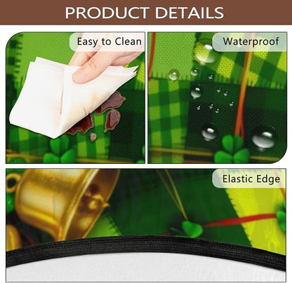 Round Outdoor Tablecloth with Umbrella Hole - Waterproof Patio Table Cover with Zipper Elastic Table Cloth Fits 45"-56" Tables for Party Cafe Garden Decor(St. Patrick's Day Green Leaves)