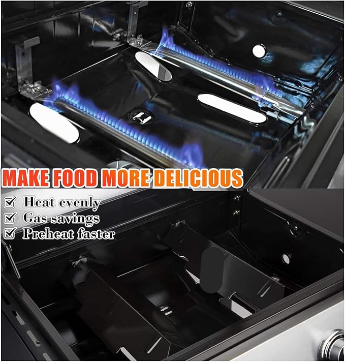 Grill Replacement Parts for Dyna Glo DGF350CSP DGC350CNP-D DGH353CRP Grill, Porcelain Steel Heats Tents Plates and Stainless Steel Straight Burner Pipe Tubes Grill Parts Repair Kit, 2 Pack | 2-Pack Porcelain Steel Heat Plate and Stainless Steel Grill B...