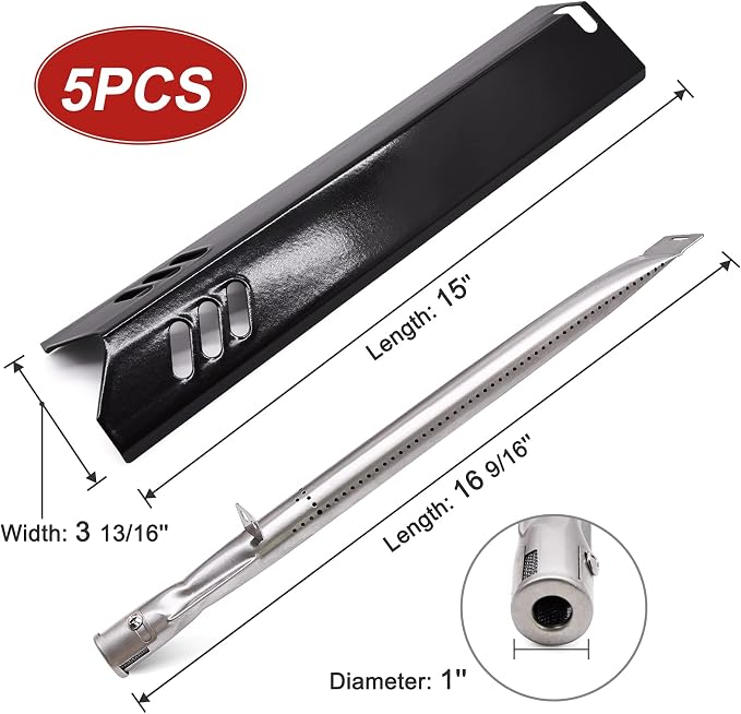 Grill Replacement Part for DynaGlo DGF510SBP, DGF493BNP, 5 Pack Heat Plate Shields & Burner Tubes Repair Kit for Backyard Grill BY13-101-001-12, BY15-101-001-02, GBC1461W and Other Models.