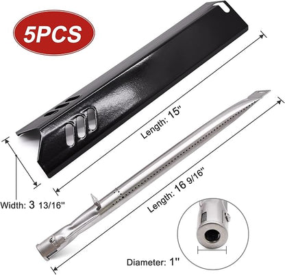 Grill Replacement Part for DynaGlo DGF510SBP, DGF493BNP, 5 Pack Heat Plate Shields & Burner Tubes Repair Kit for Backyard Grill BY13-101-001-12, BY15-101-001-02, GBC1461W and Other Models.