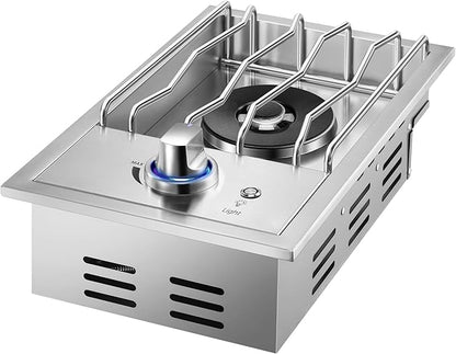 Grilling Side Burners for Outdoor Kitchen, 18,000BTU Natural Gas Side Burner, Convertible to Liquid Propane, Heavy Duty 304 Stainless Steel, Single Burner for BBQ Island Grill, Black