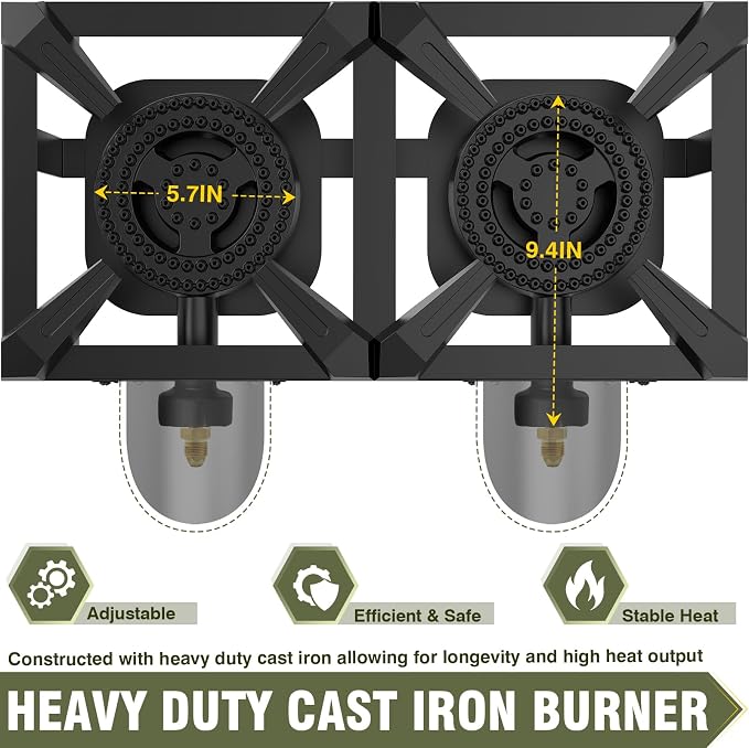 BESTFIRE Double Burner Propane Camping Stove with Independent Control Valves & 5PSI Hose - Heavy Duty Portable Outdoor Cooker for BBQ, Tailgating, and Camping