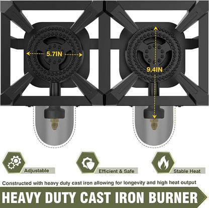 BESTFIRE Double Burner Propane Camping Stove with Independent Control Valves & 5PSI Hose - Heavy Duty Portable Outdoor Cooker for BBQ, Tailgating, and Camping