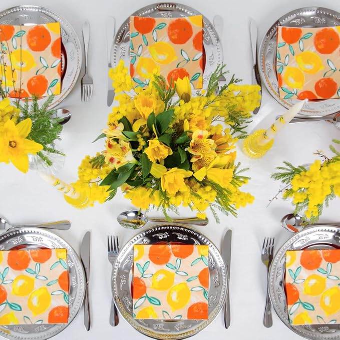 Talking Tables 20 x Citrus Fruit Napkins for Summer Parties, BBQ, Picnic, Decoupage | Lemon & Orange Disposable Serviettes | Party Tableware 13" x 13"