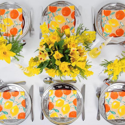 Talking Tables 20 x Citrus Fruit Napkins for Summer Parties, BBQ, Picnic, Decoupage | Lemon & Orange Disposable Serviettes | Party Tableware 13" x 13"