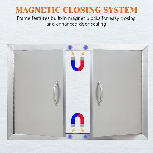 Outdoor Kitchen Doors 30.5" W x 21" H, Stainless Steel BBQ Access Doors, Flush Mount BBQ Door for Outside Kitchen Grilling Station, Barbeque Oven Island, Storage Cabinet Door