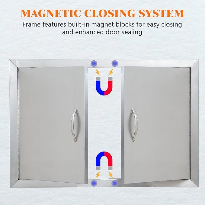 Outdoor Kitchen Doors 31" W x 24" H, Stainless Steel BBQ Access Doors, Flush Mount BBQ Door for Outside Kitchen Grilling Station, Barbeque Oven Island, Storage Cabinet Door