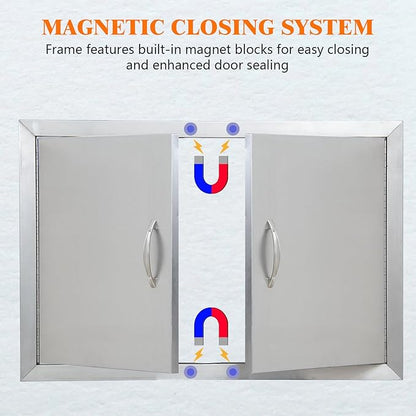Outdoor Kitchen Doors 31" W x 24" H, Stainless Steel BBQ Access Doors, Flush Mount BBQ Door for Outside Kitchen Grilling Station, Barbeque Oven Island, Storage Cabinet Door