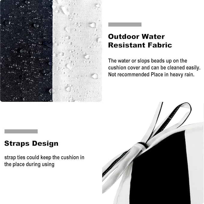 DYTXIII Set of 4 Outdoor Chair Cushions with Ties,Water Repellent Patio Chair Pads 17"x 16" for Outdoor Furniture,Round Corner Seat Cushions for Garden Yard Kitchen Cabana Black