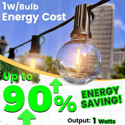 10FT Outdoor String Lights - LED Patio Lights Waterproof G40 Plastic Globe Bulbs, Connectable Shatterproof Hanging Outdoor Lights for Indoor Backyard Yard Gazebo Porch Party Decor