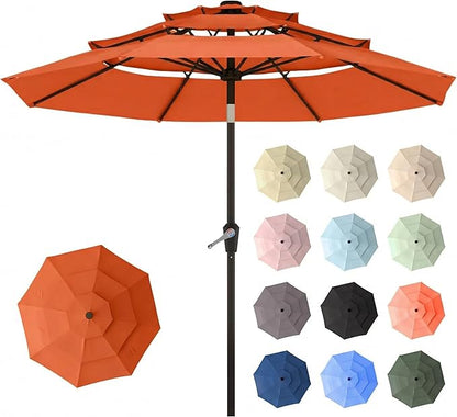 10ft Patio Umbrella, 3 Tier Outdoor Market Table Umbrellas with 8 Fiberglass Ribs and Push Button Tilt, Windproof, Vented Canopy, UV Protection for Deck, Pool, Backyard