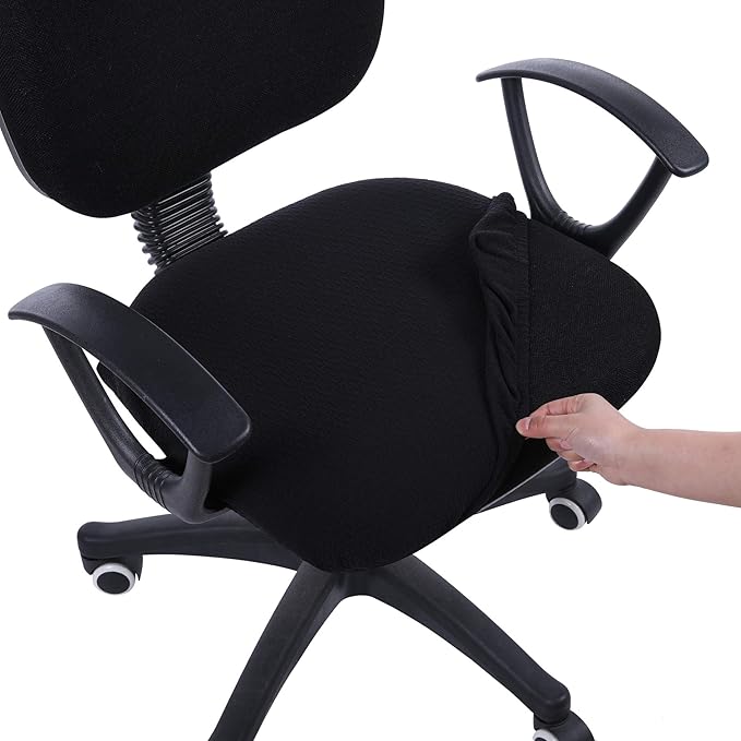 Smiry Office Computer Chair Seat Covers for Desk, Anti-dust Protector | Stretch Jacquard Removable Washable Desk Chair Seat Cushion Protectors, Black