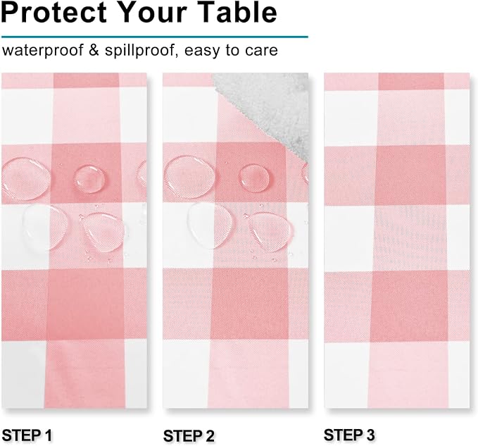 Hiasan Plaid Outdoor Picnic Tablecloth Waterproof, 2 Pack, 60 x 84 inch - Checkered Table Cloths Rectangle for Valentine's Day/Kitchen/Spring Party/Wedding, Peach Pink and White