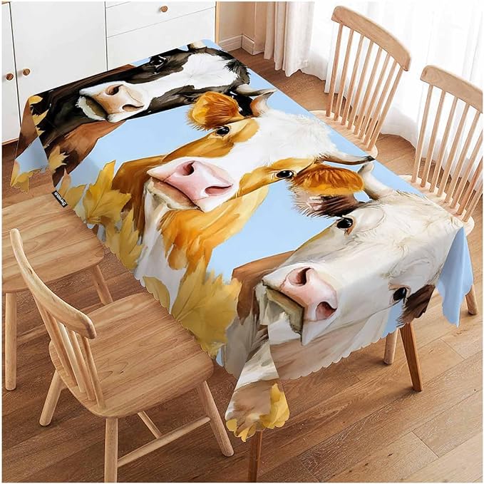 Swono Tablecloth 52"X70" Cows Cute, Watercolor Farm Cattle Cows Animal Milk Rectangle Table Cover Anti-Oil Tablecloth for Dining Tables, Parties, Wedding and Banquet Decoration