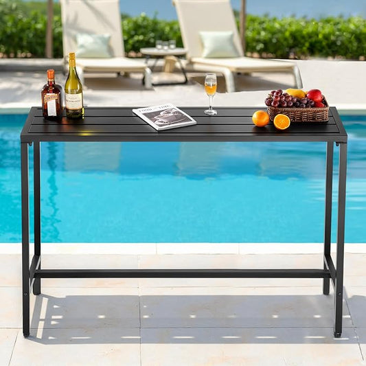VEVOR Outdoor Bar Table, 55 x 15 in Patio Bar Table, Waterproof Top & Sturdy Metal Frame, Rectangle Counter Height Dining Tables, Outdoor Furniture for Balcony, Yard, Hot Tub, Poolside, Indoor