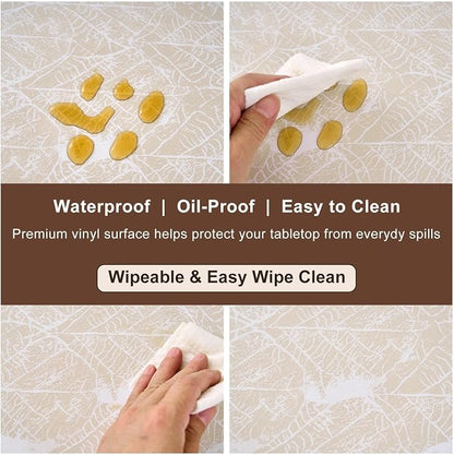 LIBERECOO Round Vinyl Fitted Tablecloth with Flannel Backing Elastic Edge Table Cover Waterproof Stain-Resistant Wipeable Tablecloths Fits 40-44 Inch Round Tables