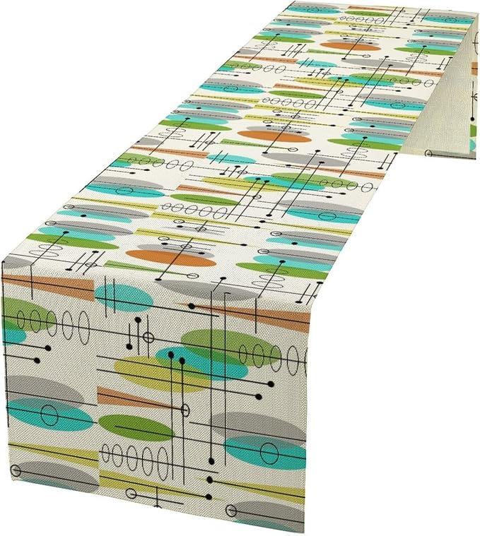 Mid Century Table Runners，Retro Modern Mid Century WeddingCoffee Table Runner, Farmhouse Style Table for Kitchen Dining Table Wedding/Graduation/Party 13x70in
