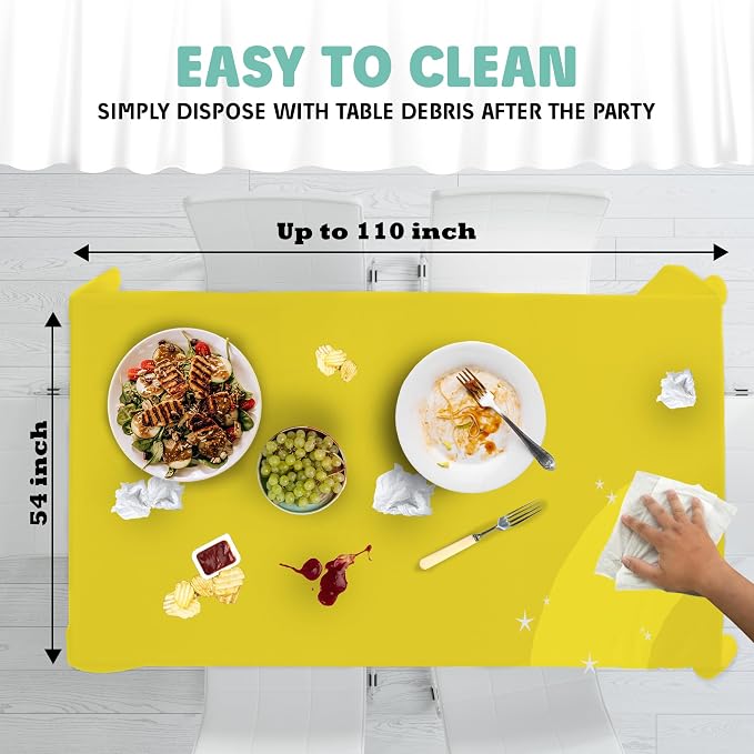 Tablecloth Roll – 54" X 110' Yellow Premium Plastic Table Cloths with Cutter Box - Cut to Size - Decorative Rectangle Table Cover Smooth Tablecloth - Disposable Table Cloths for Parties, Weddings.