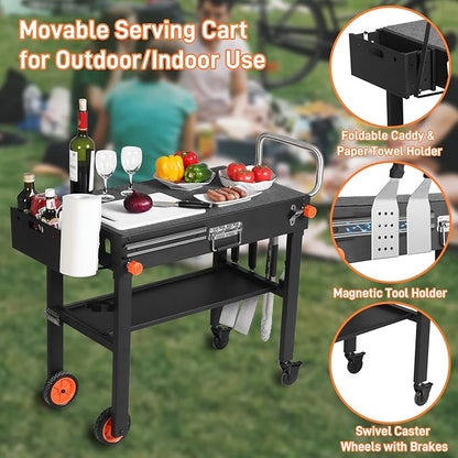 Portable Outdoor Grill Table, Folding Grill Cart Solid and Sturdy, Blackstone Griddle Stand Large Space, Blackstone Table with Paper Towel Holder, Grill Stand for Blackstones Griddle Ninja/Weber Grill