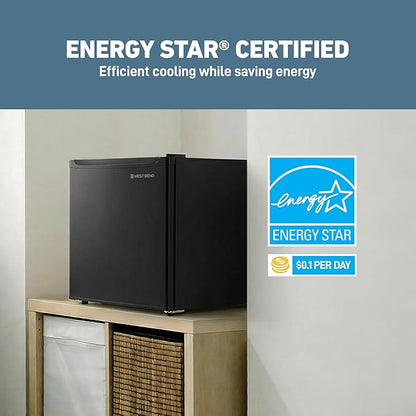 West Bend Mini Fridge Compact Refrigerator for Home Office or Dorm, Auto Defrost with Reversible Door, Energy Star Rated, 1.6-Cu.Ft., Black