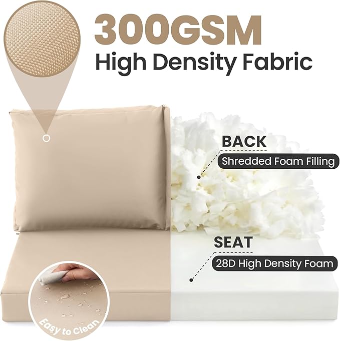 Outdoor Loveseat Cushion Set, 48" x 24" Loveseat Cushions for Outdoor Furniture, Waterproof & Fade-Resistant Patio Furniture Cushions, Deep Seat Cushion for Bench, Swing and Couch, Beige