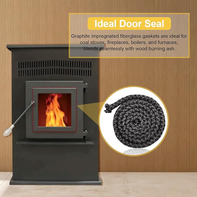 AC-DGKC Stove Door Gasket Rope for Englander Pellet Stoves 25-PDVC, 25-PDV, 55‐SHPCBPAH and Englander Wood Stoves 28-3500, 18-MH, 24-AC, 3/4'' x 7FT Graphite Impregnated Fiberglass Seal Rope.