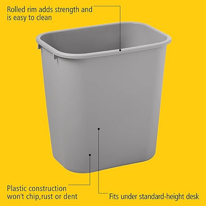 Rubbermaid Commercial Products Resin Wastebasket/Trash Can, 7-Gallon/28-Quart, Gray, Plastic, for Bedroom/Bathroom/Office, Fits Under Desk/Sink/Cabinet