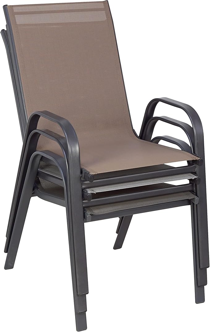 Indoor Outdoor 10 - Set of Ten Brown Restaurant Flexible Sling Stack Chairs, Patio Metal Frame Chair