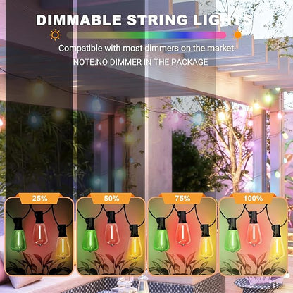 LAMPHOME 2-Pack 26FT ST38 Outdoor String Lights, Multicolor Shatterproof Edison LED Patio Lights, Connectable Waterproof Hanging Lights for Easter, Outside Bistro, Patio & Party Decorations