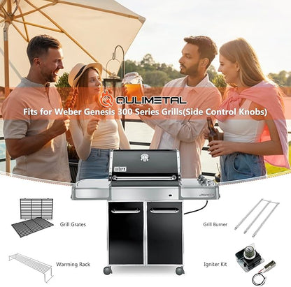 QuliMetal 24.5" Flavorizer Bars & SUS304 34 1/4" Grill Burners for Weber Genesis 300 Series - Fits Genesis E310 E320 S310 S320 Grill Parts with Side Control, Replaces for Weber 7540, 67722, 67820