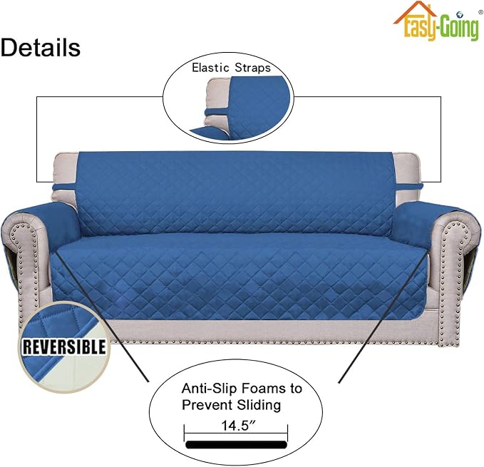 Easy-Going Reversible Couch Cover, Small Chair, Blue/Ivory | Machine Washable Slipcover For Dogs, Water Resistant Furniture Mat For Living Room, Non-Slip Sofa Cover, Pet Friendly