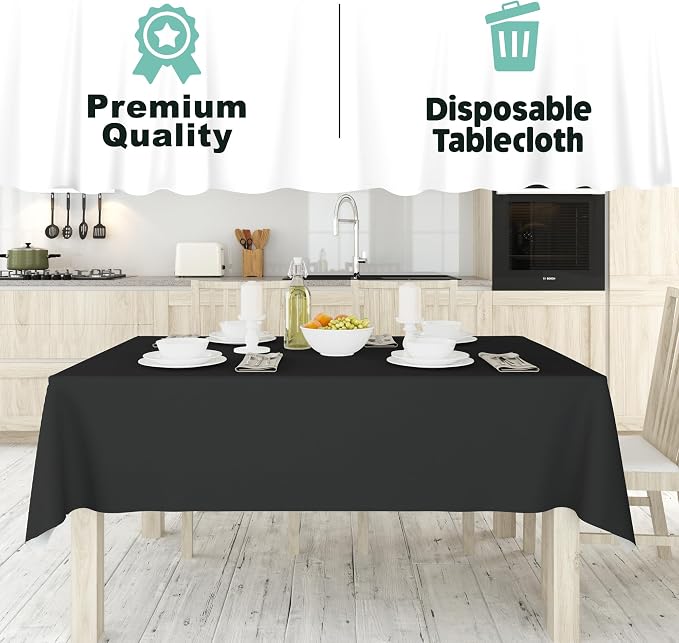 Tablecloth Roll – 54" X 110' Black Premium Plastic Table Cloths with Cutter Box - Cut to Size - Decorative Rectangle Table Cover Smooth Tablecloth - Disposable Tablecloths for Parties, Weddings.