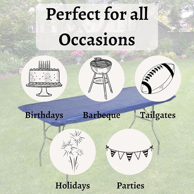 30" x 72" (6 Feet) Royal Blue Rectangular Fitted Plastic Table Covers - 10 Pack