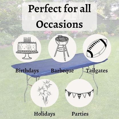 30" x 72" (6 Feet) Royal Blue Rectangular Fitted Plastic Table Covers - 10 Pack