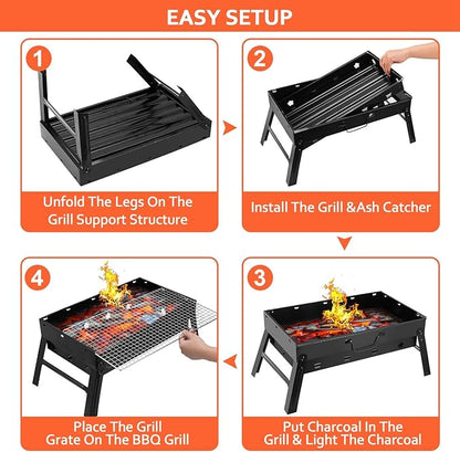 iMounTEK 17" Portable Compact BBQ Grill Foldable Charcoal Barbecue Grill Lightweight Smoker Barbeque Grill for Camping Picnics Backyard Grilling
