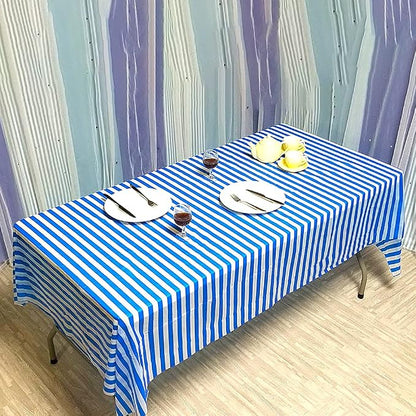 Vpang 2 Pcs Striped Plastic Print Tablecloths Disposable Table Cover Thickened Rectangle Tablecover, Kitchen Picnic Wedding Birthday Party Table Covers, 54"x108" (Blue Stripe)
