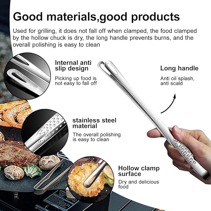 11 Inches Stainless Steel Korean Bbq Grill Tongs,Japanese Barbecue Tongs,For Cooking,Meat,Home Outdoor Steak Salad Food(6 Pcs)