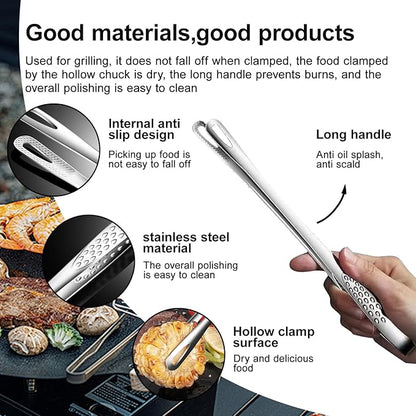 11 Inches Stainless Steel Korean Bbq Grill Tongs,Japanese Barbecue Tongs,For Cooking,Meat,Home Outdoor Steak Salad Food(6 Pcs)